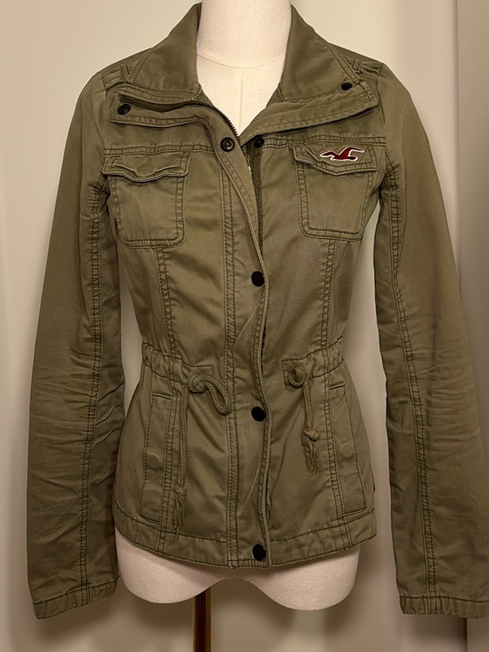 Hollister Olive Green Drawstring-Waist Utility Jacket
